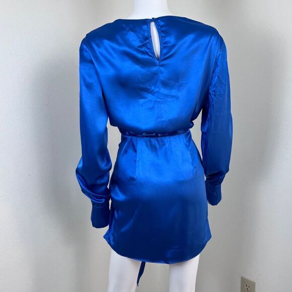 Hello Molly Swift And Clean Women Size 6 Blue Satin Mini NEW Dress Long Sleeve - Picture 14 of 16
